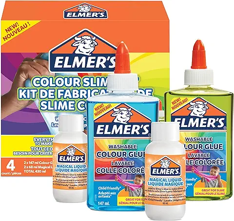 Elmer’s Kit Slime de Color Translucido, Incluido Pegamento de PVA, Surtido de Colores, con Activador Líquido Mágico, 4 unidades  