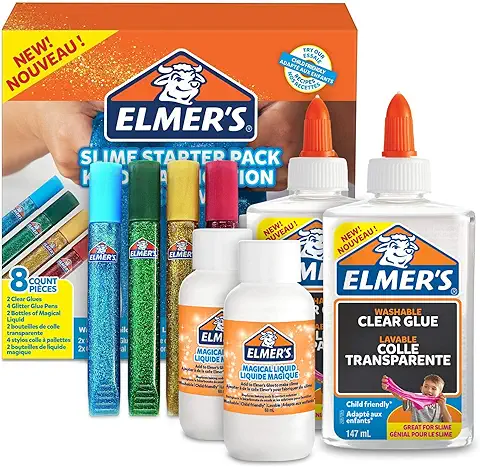 Elmer's Kit Iniciación Slime con Pegamento Transparente, Barras con Purpurina y Solución Activadora Líquido Mágico , 8 unidades  