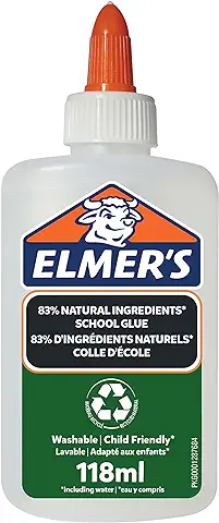 Elmer's - Pegamento Líquido puro de PVA Blanco, 83 % de Ingredientes Naturales, Plástico 100 % Reciclado, para Manualidades y uso Escolar, Lavable y apto para Niños, 118 ml  