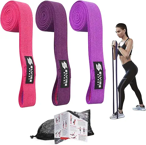 ELVIRE SPORT Bandas Elasticas Musculacion Mujer y Hombre (Set de 3) | Cintas Elasticas Fitness de Tela | Ligas para Ejercicios Gomas Yoga, Pilates, Crossfit, Sentadillas  