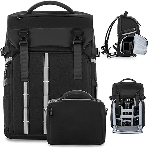 Elviros 2 en 1 Funda Extra para Cámara Réflex D-SLR, Mochila de Cámara de 24 L, Impermeable, Mochila para Fotos con Compartimento para Portátil, Bolsillos para Cámaras, Bolsas de Fotos, Funda para  