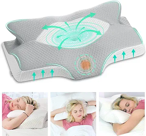 Elviros Almohada Cervical de Espuma Viscoelastica con Memoria, Almohada Ortopedica para Soporte de Cuello, Almohadas Ergonómico para Dormir de Lado y Boca Arriba (Gris Plata, 53.8 x 33 x (11/9) cm)  