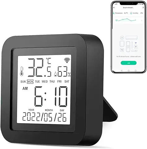 EMylo Control Remoto IR WiFi, Control Remoto Universal Infrarrojos con Sensor de Monitor de Temperatura y Humedad, Compatible con Alexa y Google Assistant, para Televisión, Aire Acondicionado  