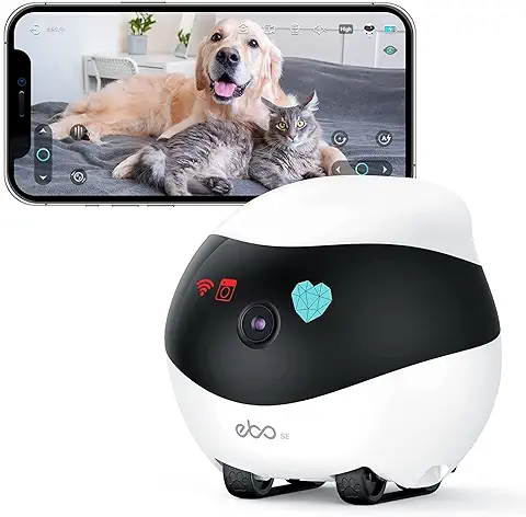 Enabot EBO SE Cámara para Perros con Aplicación,1080P Cámara para Mascotas,Cámara de Vigilancia Interior con Audio Bidireccional,Visión Nocturna,Detección de Movimiento,Modo de Privacidad  