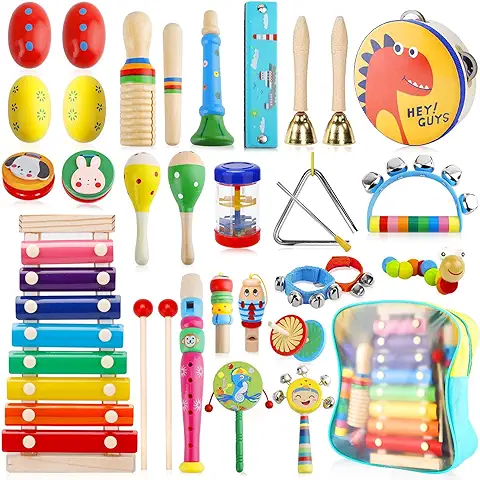 ENCOUN Juguetes Instrumentos Musicales, 33PCS Instrumentos Musicales Madera para Niño, Educativo Musical de Bebé, Juguetes Madera Bebe, Instrumentos Musicales Infantiles, Juegos Montessori 1 año  