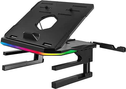 Enermax - Soporte Elevador Ergonómico para Ordenador Portátil, Monitor Giratorio RGB 360°, Plegable, Instale Hasta 3 Periféricos, Carga Máxima 10 kg, ELS001, Color Negro  