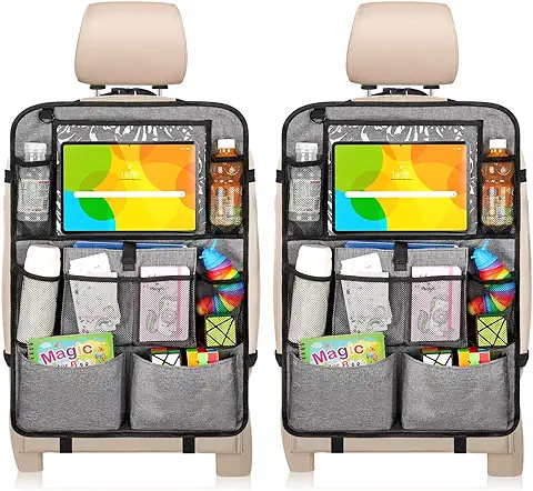 Enloffi 2 PCS Organizadores para Coche Impermeable Protectores de Asiento para Coche Organizador Asiento Coche con 10 Bolsillos Organizador Asiento Trasero Niños para Tablet iPad Pararse, Gris  