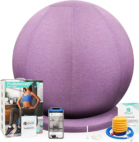 Enovi ProBalanceΩ Silla de Pelota de yoga con Funda Acogedora y base de Estabilidad para Oficina y Escritorio del Hogar, Asiento de bola para Aliviar el Dolor de Espalda, Mejorar la Postura y la  