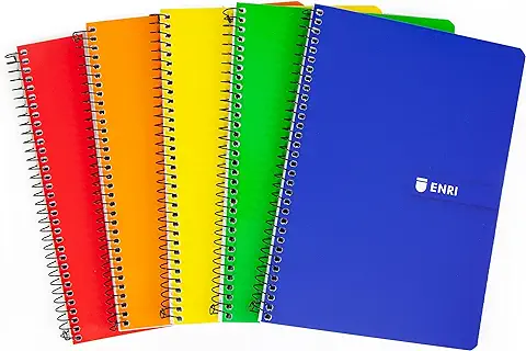 Enri Cuadernos A5+, Cuadrícula 4x4, Tapa Blanda, 80 Hojas, Pack 5 Libretas, Colores Surtidos  
