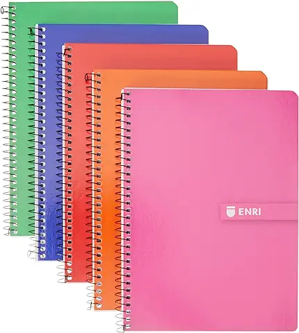 Enri, Cuadernos A5, Cuadrícula 4x4 Tapa Dura, 80 Hojas. Pack 5 Libretas, Colores Aleatorios  
