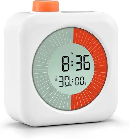 EooCoo Temporizador Visual Digital, 3 en 1 con Temporizador, Reloj y Función de Alarma, Temporizador de Cuenta Regresiva Silencioso de 60 Minutos, para el Hogar, Cocina, Ducha, Aseo, Escuela  