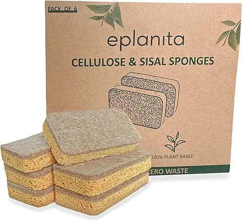 Eplanita Esponjas Naturales a base de Plantas (paquete de 6), Antiarañazos, Biodegradables, Ecológicas para Cocina y Baño  