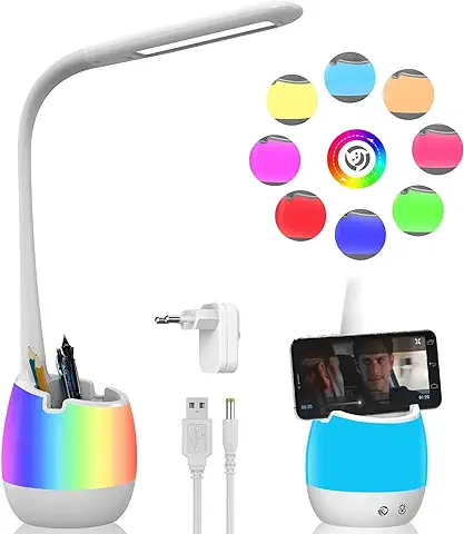 ERAY Lámpara LED Escritorio Infantil, Flexo Escritorio Juveniles con Batería Recargable 2000mAh/ Puerto USB/Luz Nocturna, 3 Modos y 3 Niveles de Brillo, Idea Para Los Niños Estudien, Color Blanco  