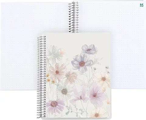 Erin Condren Cuaderno en Espiral de 7 x 9 Pulgadas con Diseño de Flores Silvestres. 160 Páginas de Cuadrícula de Puntos para Tomar Notas y Cuaderno de Diseño. 80 Libras. Papel Mohawk Grueso. Pegatinas  