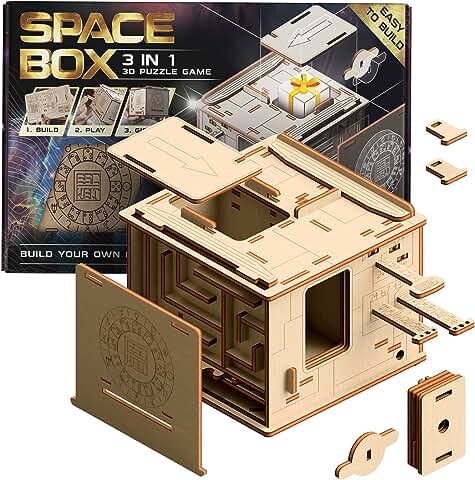 ESC WELT Juego de Rompecabezas 3D Space Box - Caja de Rompecabezas de Madera 3 en 1 - Juego Rompecabezas de Acertijos - Puzle para Niños y Adultos Adivinanzas - Pascua Juego Mental de Escape Room  