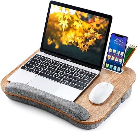 Escritorio Portátil con Cojín, Ohuhu Soportes para Portátiles con Cojín en Cama y Sofá de 15”-17”, con Orificio de Cable y Tira Antideslizante MacBook, Tablet y Soporte de Ordenador Portátil  