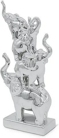 Escultura de Elefante «Cohesión Familiar» en Plata Pulida - Figura Decorativa de Elefante como Símbolo de Familia y Equipo - Figura Decorativa de Cerámica de 32cm  
