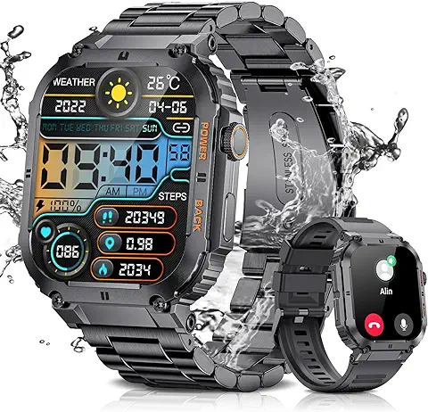 ESFOE Reloj Inteligente Hombre con Llamadas y Whatsapp,1.96'' Relojes Deportivos con Pulsómetro/Monitor de Sueño/IP67 Acuatico Smartwatch Hombre Android iOS  