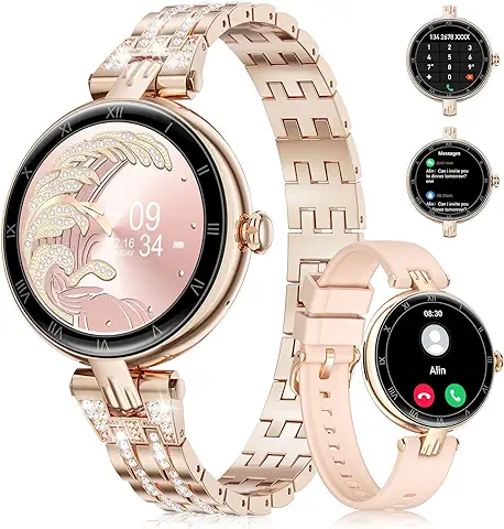 ESFOE Reloj Inteligente Mujer con Llamadas, 1.16" AMOLED Smartwatch 2 Correas 116+ Modos Deportivos con SpO2/Pulsómetro/Monitor de Sueño, Impermeable IP67 Pulsera Actividad para Android iOS  