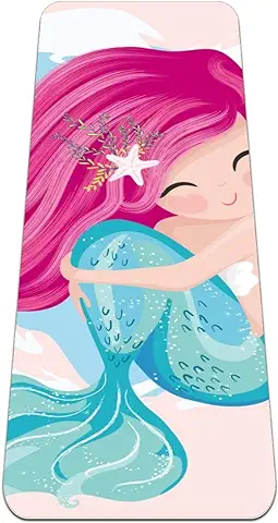 Eslifey Lindo Tapete de yoga de Sirena con Peces Pequeños Gruesos Antideslizantes para Mujeres y Niñas, Tapete de Ejercicio Suave de Pilates (72 x 24 Pulgadas, 1/4 Pulgadas de Grosor)  