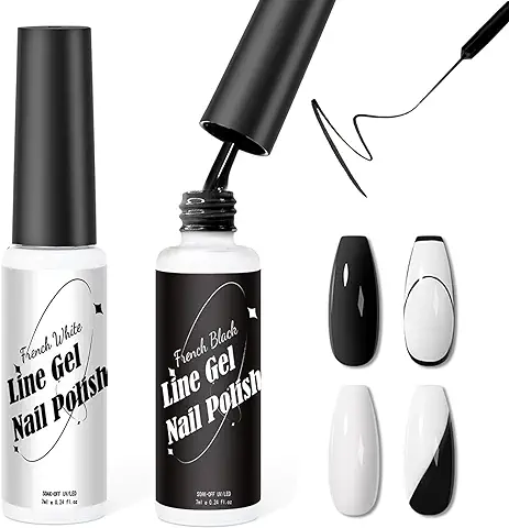 Esmaltes Semipermanentes Pintauñas gel, Gel Liner Nail Polish Pen, Gel Uñas para Painting Liner, para Uñas de Gel Integrado Delgado, 2 * 7 ml, Blanco Negro.  