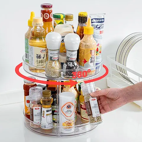 Especiero Giratorio Dos Pisos Lazy Susan Despensa Organizador Especieros para Cocina Giratorio Estante de Plástico para Botellas, Cosmético, Armario, Despensa, Baño  