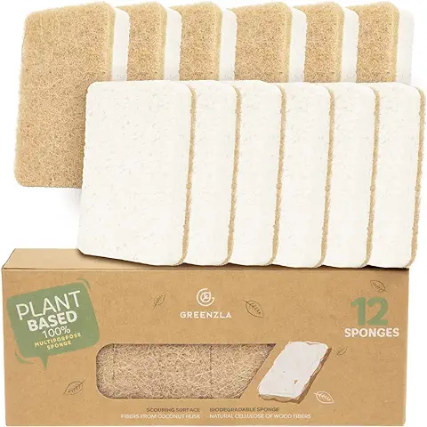 Esponjas Naturales Greenzla, Paquete de 12, Esponja de Cocina Ecológica para una Vida Sostenible, Esponja de Limpieza Reutilizable a Base de Plantas de Cáñamo/sisal Biodegradable  