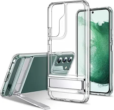 ESR Funda Metal Kickstand Compatible con Samsung Galaxy S22 Plus 5G (6.6 Pulgadas) (2022), Soporte Bidirecional Patentado, Tapa Trasera Transparente, Resistente a Arañazos, Transparente