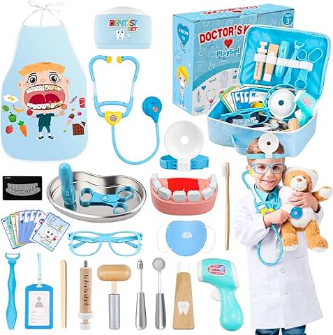 Esriptoyz Maletin Medicos Doctora Juguete para Niños, Doctora Kit con Estetoscopio Juego de Imitacion rol Regalos para Niñas Ninos 3 4 5 6 Años (Azul)  