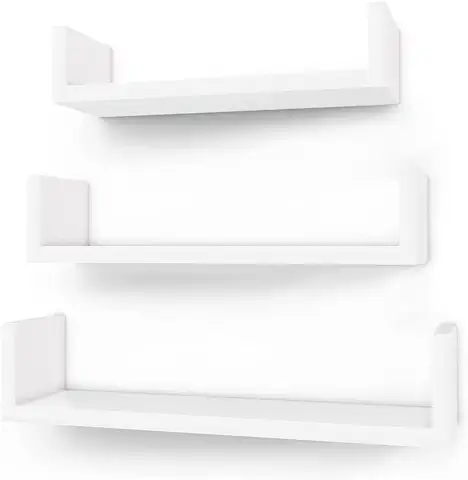 Estantería de Pared SONGMICS, Juego de 3, Estante Flotante, 30/35/40 cm, Estante para Montaje en Pared, Carga Hasta 15 kg cada uno, para sala de Estar, Estudio, Baño, Cocina, Blanco LWS40WT, Madera  