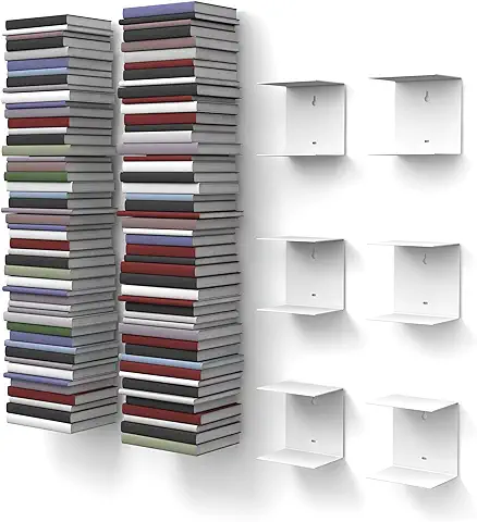 Estanterías para Libros Invisibles, 6 Unidades con 12 Repisas en Total, para Apilar Libros Hasta 300 cm de Altura, 22 cm de Profundidad, Color Blanco  