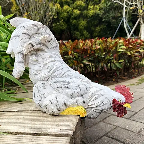 Estatuas de Gallo de Figuras de Jardín Arte Decoración, Adornos de Jardín de Pollo, Accesorios de Estatua al Aire Libre, Decoración para el Estanque de Césped del Patio, Estatuas de Jardín (White)  