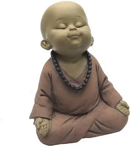 Estatuilla Baby Buddha SB2 – Decoración Zen y Feng Shui – para Crear un Ambiente Relajante – Idea de Regalo de Amuleto – Altura: 14 cm – Color: Beige y Rosa Viejo – Zen'Light  