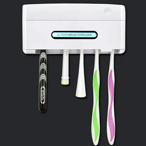 Esterilizador de Cepillo de Dientes, Soporte de Cepillo de Dientes UV, Soporte de Cepillo de Dientes Ultravioleta Recargable Montado en la Pared Eléctrico con Etiqueta(Blanco)  