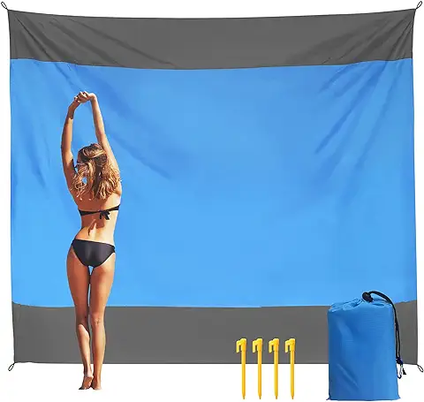 ESTVIIG Manta de Playa, Manta de Pícnic, Manta de Playa, Manta de Camping, Mejora y Espesa, 250x210 cm, Impermeable, Resistente a la Arena, Portátil, Senderismo, Picnic (azul y Gris)  