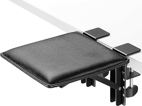 ETHU Ergonomía Escritorio Extensor Bandeja, Cuero Suave Ergonomía Ordenador Brazo Reposamuñecas para Escritorio, Plegable Teclado Cajón Bandeja Clamp On, Apoyabrazos para el Hogar y la Oficina (Negro)  