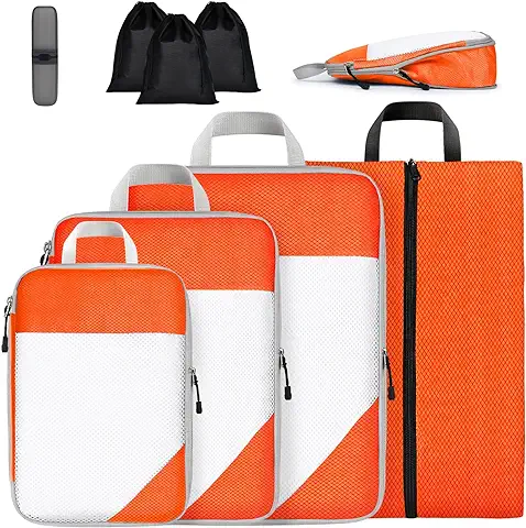 Eucomir Organizador De Equipaje, 8 En 1 Set De Organizadores De Viajes, Bolsas Compresion Viaje Organizador Maleta Organizador De Bolsos Bolsas Organizadoras Viaje Viajes Accesorios,naranja  