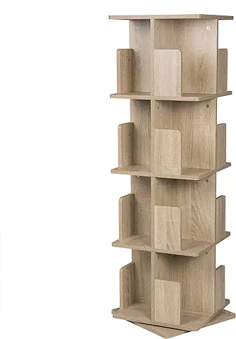 EUGAD Estantería para Libros Librería de Árbol Estante de Piso, de Oficina, Decorativo 360 ° Libremente Giratorio con 4 Niveles MDF Nature 39x39x128cm 0009SHG  