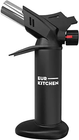 EurKitchen Soplete de Gas Butano, Bloqueo de Seguridad, Llama Ajustable y Protector - Soplete de Cocina Recargable – Mechero Soplete para Cocina, Manualidades - Gas Butano No Incluido  