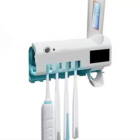 EUROXANTY Soporte Esterilizador de Cepillos de Dientes | Limpieza UV | Soporte de Pared para 4 Cepillos, Estante Multifuncional y Dispensador de Dentífrico  