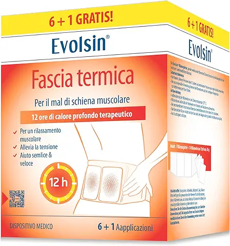 Evolsin - Cinturón Térmico con Parches de Calor para Dolores Musculares de Espalda - 12 Horas de Calor Terapéutico en Profundidad para Relajar los Músculos - Listo para usar (6 + 1 Aplicaciones)  