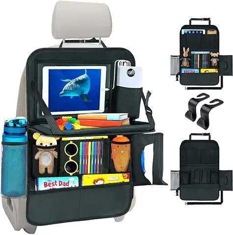 EWEIMA Organizador Asiento Coche con Mesa Plegable, 13 Bolsillos de Organizador Coche Asiento Niños con Soporte Para Tableta con Pantalla Táctil de 13 Pulgadas, Organizador Coche Niños Impermeable  