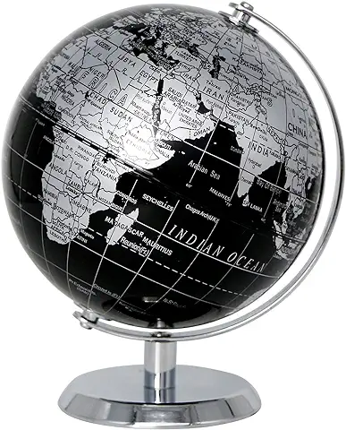 Exerz 14cm Globo Terráqueo - Mapa en Inglés - Decoración de Escritorio Educativa/geográfica/Moderna - con una Base de Metal - Negro Metálico - Diámetro: 14cm  