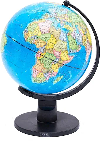 Exerz 25cm Globo Terráqueo - Mapa en Inglés - Educativo Globo Girable Decoración de Escritorio - Mapa Político Geográfica/ Moderna - Diámetro 25cm  