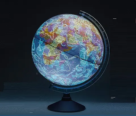 EXERZ Globo Terráqueo Iluminado 21cm Con Iluminación LED Sin Cables Día Y Noche - Mapa de Ingles - Mapa Físico (Día) - Globo de Constelación (Noche) - Aplicación de Realidad Aumentada iOS  