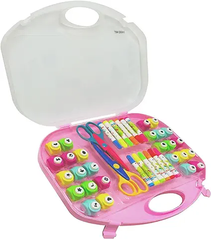 Exerz Set de Arte y Manualidades/Perforadores/Tijeras para Manualidades/Marcadores de Colores – 40 Piezas en un Estuche de Almacenamiento (Rosa, 40 Piezas)  