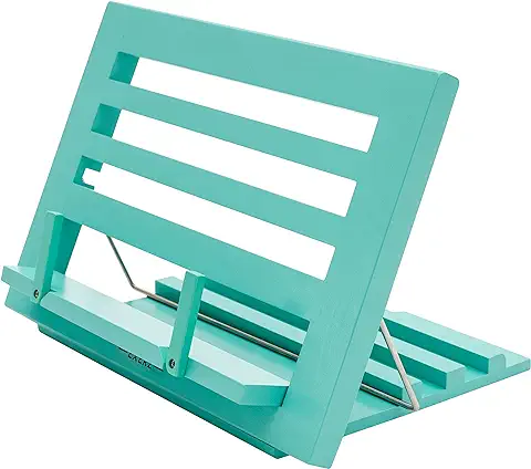 Exerz Soportes para Libros de Cocina/Soporte de Madera para Leer Libros de Cocina/Soporte para Recetario de Cocina Sostenedor para Libros- Ajustable/para Libros iPad Tabletas- 34x24 x2cm (Azul)  