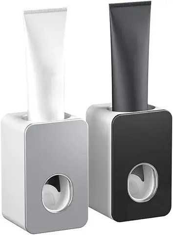 Exprimidor De Pasta De Dientes De Baño, 2 PCS Dispensador De Pasta De Dientes Exprimidor Automático, para Pasta De Dientes, Manos Libres, Montaje En Pared(Negro+Gris)  