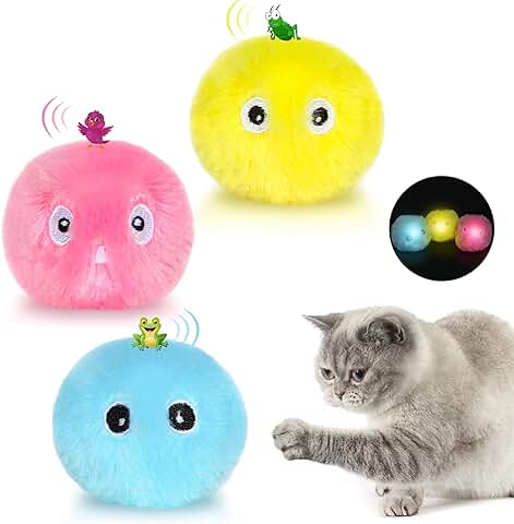 EXTFANS 3 Pelotas de Bola de Gato con Luz LED, Bola de Juguete Interactiva para Gatos con Hierba Gatera para Gatitos Juego Silencioso  