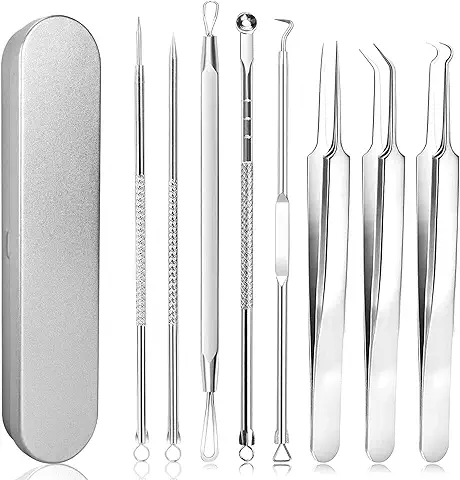 Extractor de Puntos Negros Kit de 8 Piezas, Herramientas para Eliminar Puntos Negros Espinillas Granos Acné Comedones Mancha Extractor de Puntos Negros Kit, Extractor Limpiador Espinillas Acné  